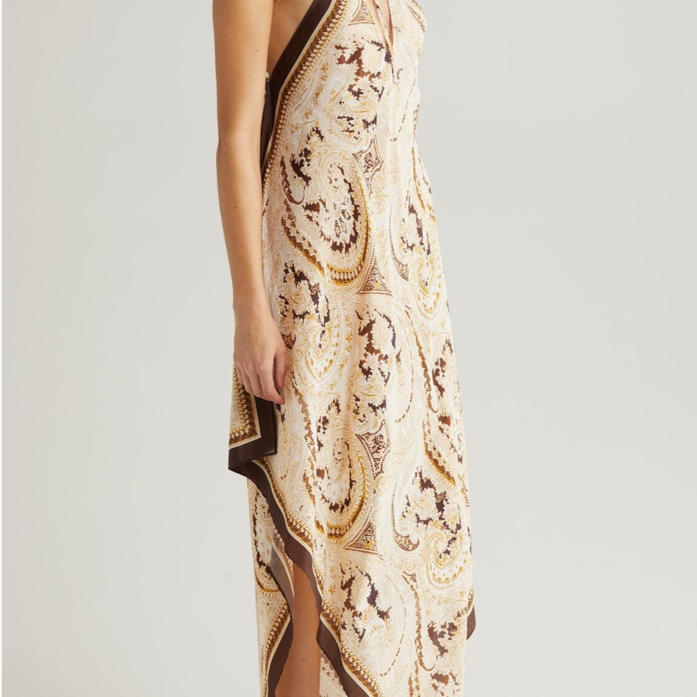 L'AGENCE Paisley Print Scarf in Cream and Brown - Picture 3 of 5